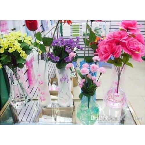 Free shipping 300pcs PVC Folding Flower Vase PVC Vase Foldable Plastic Vase home decor mixed order 27cm*12cm home decor