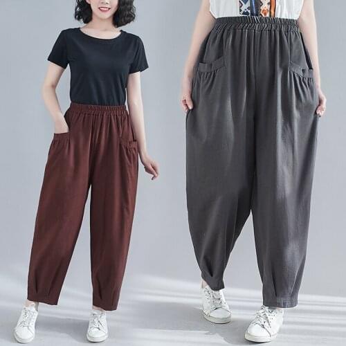 High Waist Harem Pants 2021 New Arrival Fashion Women Summer Casual Pants Pockets Elastic waist Vintage Pants trousers