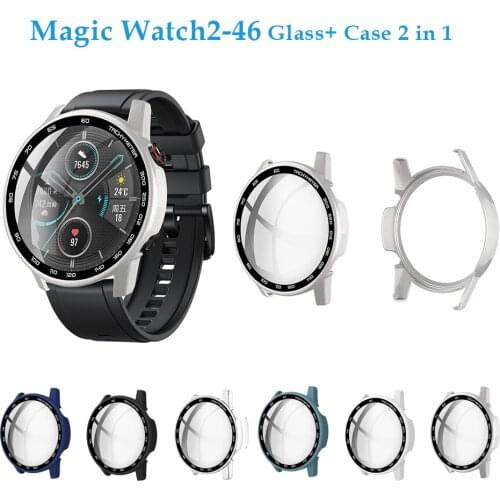 Case+tempered Glass Case for Honor Magic Watch2 46mm Screen Protector Cover Bumper Case for Honor Magic Watch2 46mm Plated Shell