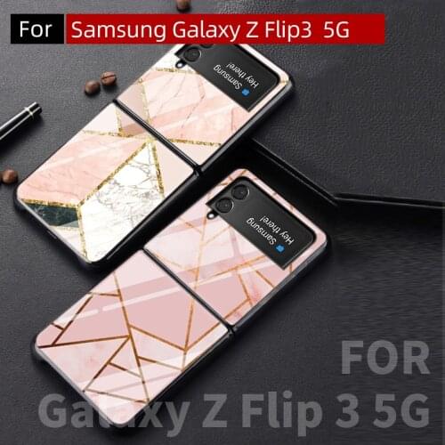 For Samsung Galaxy Z Flip3 Case,Galaxy Z Flip 3 5G Glass Protective Shell 9H Hardness Luxury Style