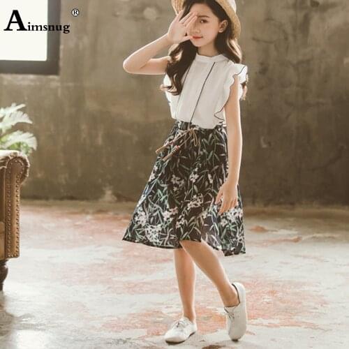 Children Two Pieces Set Baby Girls Ruffled Top and Lace-up Skirt Kids Clothing 2021 Summer Bohemian Flower Print 2PS Outfits