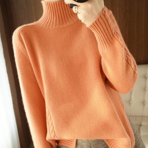 Hot sale plus size half high neck cashmere sweater ladies pullover warm sweater solid color knitted 100% pure wool loose coat