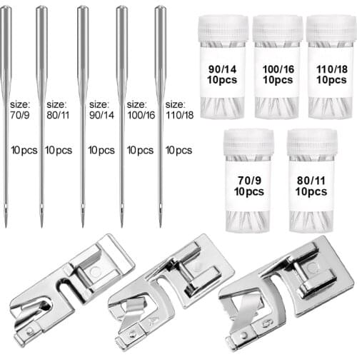 KAOBUY 53pcs Sewing Machine Needles Universal Regular Point Machine Needles Hemming Foot Kit for Home Sewing Machine Accessories