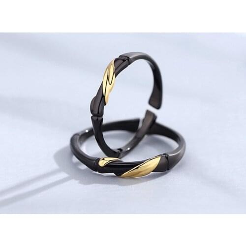 Ins Hot Sale Simple Black Bamboo Couple Ring Original Design Childhood Sweethearts Eternal Love Ring for Female Lovers' Jewelry