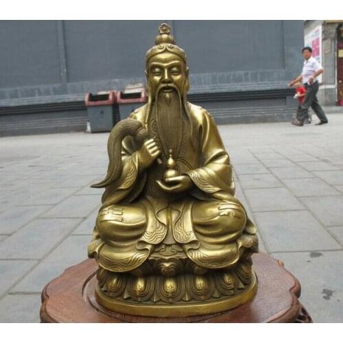 Chinese pure Brass Copper Carved Taoism Lord Lao Zi Taoist buddha statue
