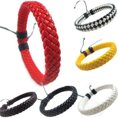 1Pcs Punk Black/Brown/White/Yellow Braided Leather Bracelet Bangle Male Accessories Homme Jewelry Black Color Leather Bracelets