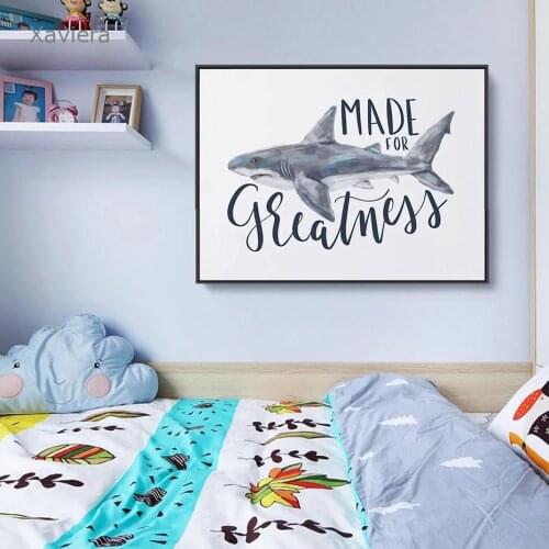 Childrens Room Nursery Mural Great White Shark Marine Animal Canvas Painting Picture On The Wall Bedroom Decoration Art Poster
