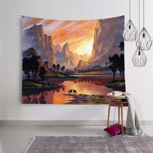 Tree Landscape Wall Carpet Cloth Sunset Mountain Wall Hanging India Tapestry Nature Art Wall Fabric Hippie Psychedelic Tapestry