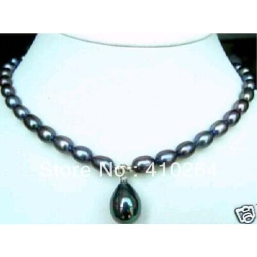 Wholesale_jewelry_wig$ free shipping 7-9mm Black Akoya Pearl Necklace Shell Pearl Pendant