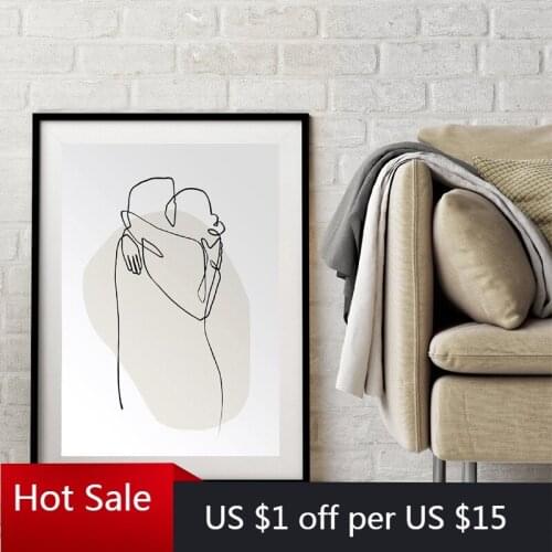 Couple Line Drawing Sketch Print Minimalist Abstract Canvas Painting Black White Wall Art Picture Nordic Poster Aesthetic Room D
