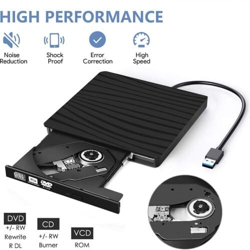 Portable USB 3.0 Slim External DVD RW CD Writer Drive Burner Drive-free Disk Reader Player Optical Drives for Laptop PC Tablet