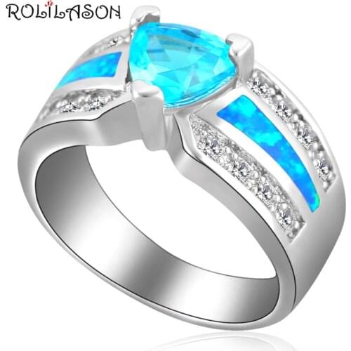 ROLILASON Gorgeous Blue Zircon Blue Fire Opal Silver Water Drop Design Fashion Jewelry Rings USA Size #6#7#8#9#10 OR874