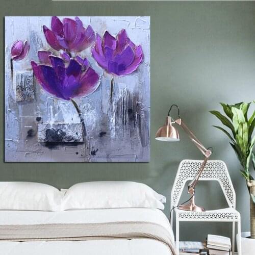 Print Modern Purple Poppies Colorful Flower Abstract Oil Painting on Canvas Pop Art Wall Picture For Living Room Cuadros Decor