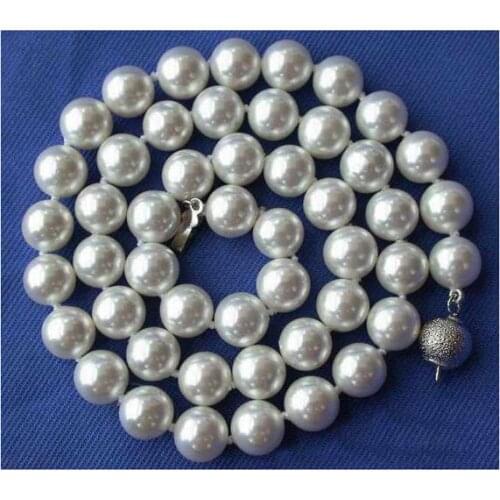 Unique Pearls jewellery Store 18'' 8mm White Round South Sea Shell Pearl Necklace Charming Women Jewelry Gift