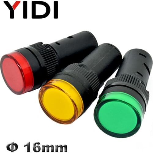 12V 24V 110V 220V 16mm Panel Mount AD16-16 Power LED Indicator Light Pilot Lamp red green blue white amber