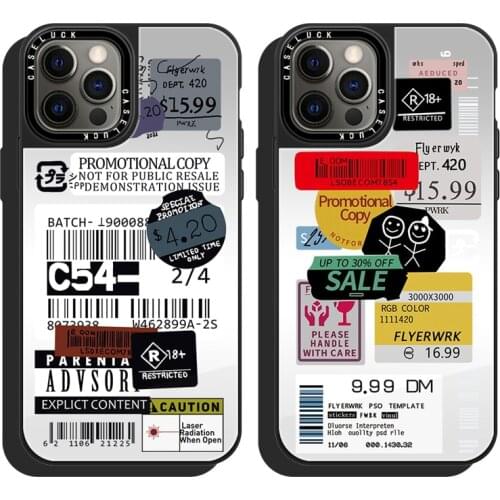 Retro Bar Code Label Mirror Case For iphone 12 Mini 11 Pro Max XS XR 11Pro 12Pro 7 8 Plus X Luxury Cases Phone Back Cover Fundas
