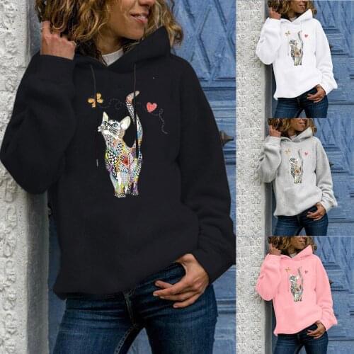 Winter moletom feminino Sweatshirts Women Cat Kawaii Poleron Mujer Pocket Hoodie School Korean Streetwear Oversized Hoodies