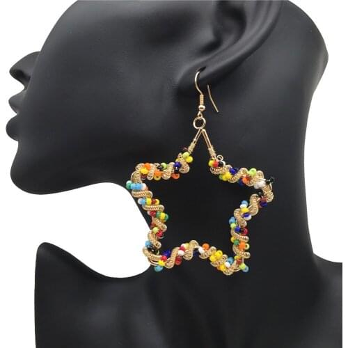 2021Trendy Golden Twisted Acrylic Beaded Geometric Star Heart Round Hanging Dangle Drop Earrings for Women Girl Wedding Gift