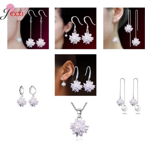 Fast Delivery Women Ice Flower Pendanr Necklace Drop Earrings 925 Sterling Silver Multiple Jewelry Sets For Christmas Jewelry