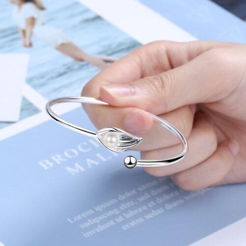 New Arrival Female Jewelry Silver Color Leaves Pearl Bracelet for Women Girl Wedding Gift Pulseira Feminina