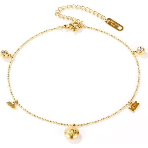 Charms Gold Color Letter Zircon Womens Anklet Stainless Steel Ankle Bracelet on the Leg Chain Beach Jewelry Anklets Wholesale