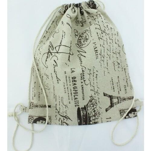 10pcs/lot) 30x40cm/12x15.7inch 160g/m2 printring Linen knapsack bag men sport causal Backpack bag rucksack bag customize size