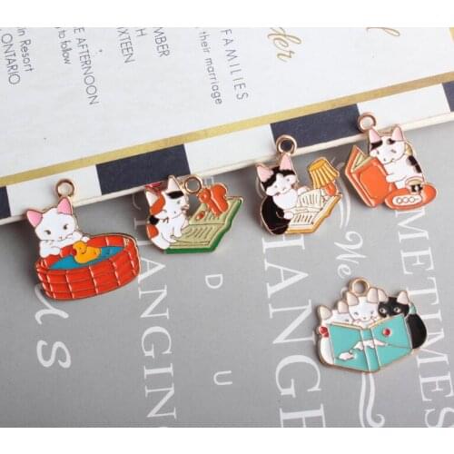 10pcs Fashion Jewelry Enamel Cat Shape Charm For Jewelry Making Bracelet Charms DIY Findings Earring And Necklace Pendant