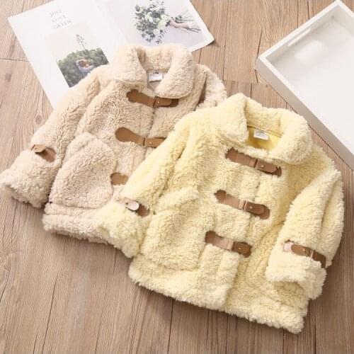 2021 New Warm Winter Lamb Wool Coat for Girls Kids Plus Velvet Jackets for 2-8 Years Olds Thicken Fleece Pockets Coats