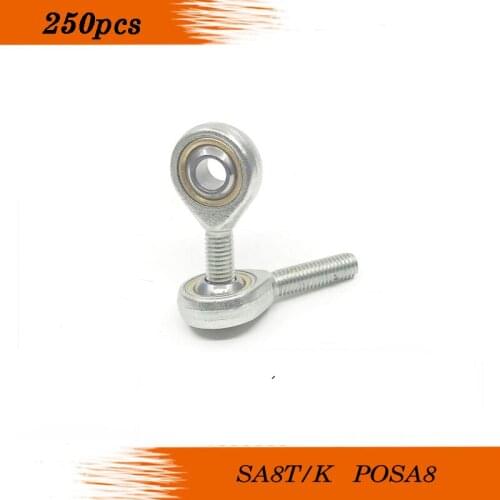 250 pcs SA8T/K POSA8 SA8TK POSA8 8mm ball joint rod end bearing male right hand thread male joints bearings