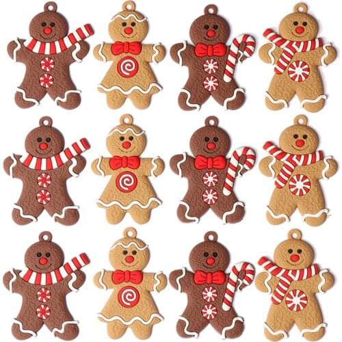 6-10 pcs Gingerbread Man Christmas Tree Ornaments Xmas Soft PVC Men Living Room Decorating Tools Festival Home Decoration