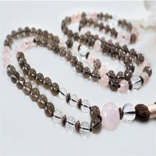 8mm citrine Rose Gemstone 108 Beads Tassel Mala Necklace Classic Prayer Spirituality Retro