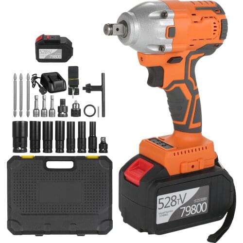 Cordless Brushless Impact Wrench 1/2 Inch 380Nm High Torque 6.0A Li-ion Battery Variable Speed Fast Charger with Carry Box