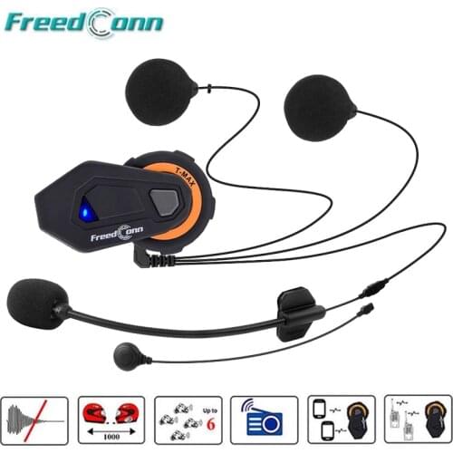 T-MAX Motorcycle Helmet Bluetooth Intercom Headset 6Riders 1000M Group Talk System Waterproof FM Radio Helm Headphone Interphone