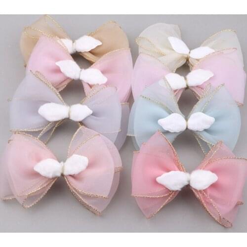 Big Size Chiffon Fabric Knot Bows Wing Wool Felt wings decorated Girl Hair Clips Headband Headwear Patch Stickers Ornament 10pcs