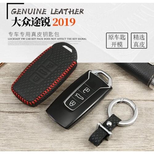 Car key case cover for volkswagen vw touareg 2018 2019 2.0 3.0 TJI Case Remote keychain key chain holder genuine leather