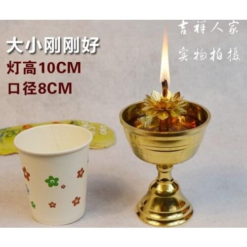 Birthday Ghee Lotus Lamp holder Candle holder Tibetan Brass Butter copper oil lamp Buddhist supplies Birthday (size 10*8cm)