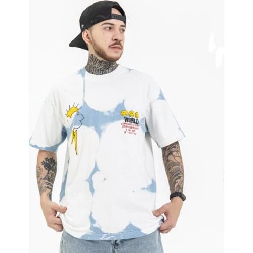 Hip Hop Mens T-shirt Streetwear Harajuku Letter Cloud Print Tshirt Cotton Tie Dye Kanye Fashion Top Short sleeve 2021 Summer