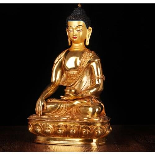 GOOD Buddha statue # 32 cm large # HOME Talisman efficacious Protection # Tibetan Nepal Buddhism Gilding brass the Buddha statue
