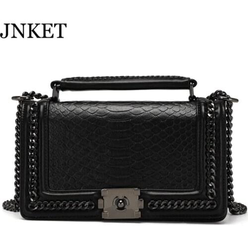 JNKET New Womens Genuine Leather Handbag Serpentine Pattern Shoulder Bag Chain Sling Bag Casual Crossbody Bags