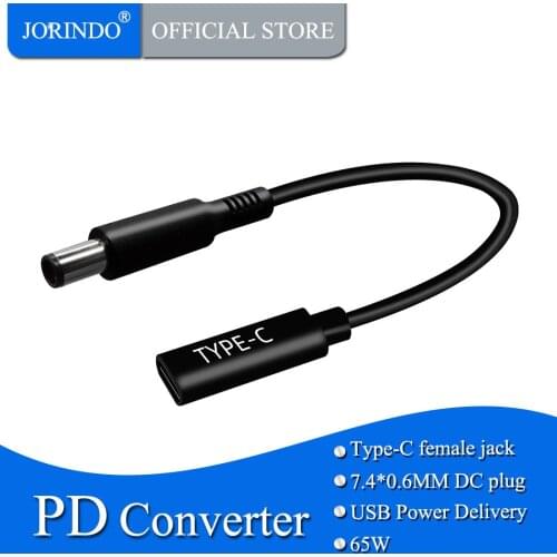 JORINDO 0.15M/0.49FT Type-C female jack to DC7.4*5.0MM PD Charging Adapter Cable ,USB-C to 7.4*0.6MM Fast Charging Line for DELL