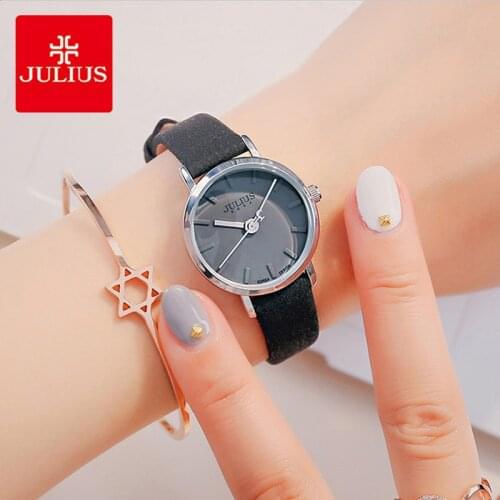 Julius Brand Classic Black Leather Watches Woman Simple Waterproof Quartz Wristwatch Lady Dress Watch Clock Montre Femme Gifts
