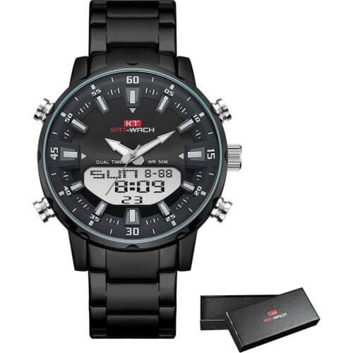 KT 2020 New Fashion Mens Watches with Stainless Steel Top Brand Luxury Sports Chronograph Quartz Watch Men