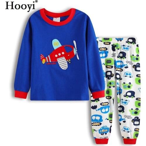 Hooyi Plane Baby Boy Clothes Suits Children Pajamas Clothing Sets Fashion Boys Sleepwear Cotton T-Shirts + Trouser Home Clothes