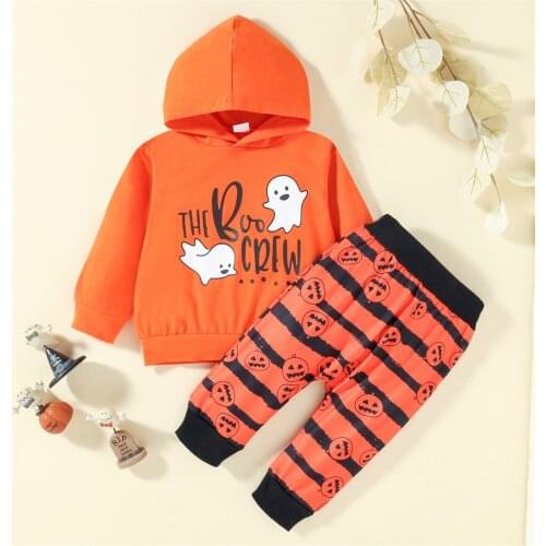 Halloween Hooded Suit Toddler Infant Baby Boys Long Sleeve Halloween Cartoon Hoodie Tops + Pants Funny Sets