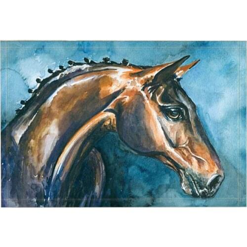 Animal Bath Rugs Hand Painted Portrait Of Horse Watercolors Picture Non-Slip Doormat Floor Entryways Indoor Front Door Mat