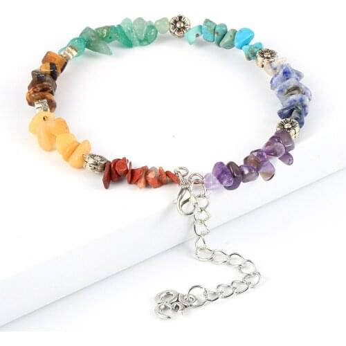 Colorful Natural Chip Gravel Stone Chakra Bracelets Bangles For Men Women Yoga Healing Tree Of Life Lotus Charm Bracelet #0612