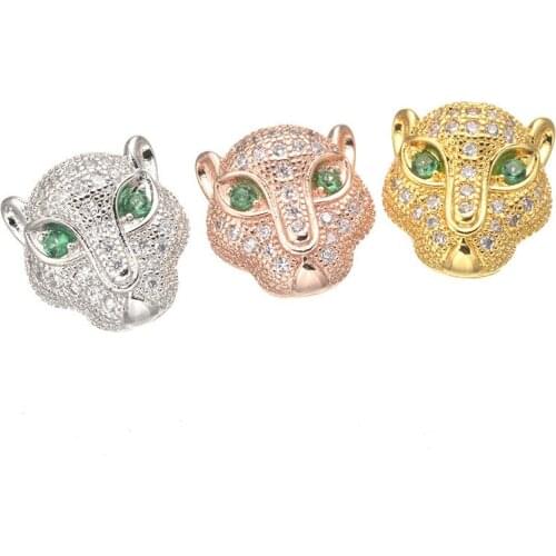 Hot Leopard Head Charm Bead For Men Bracelet Jewelry Making DIY Jewelry Micro Pave Zircon Crystal Spacer Metal Bead CHF165