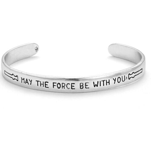 Movie Jedi Copper Bangle "May the Force be with you"with Lightsaber Hand Carved Letter Bracelet Men Adjusted Bangle Wholesale