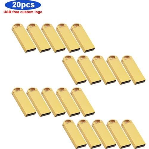 20pcs/lot metal USB Flash Drive Waterproof Pen Drive 64GB 32GB 16GB 8GB 4GB Thumbdrive Pendrive USB 2.0 Memory stick free logo