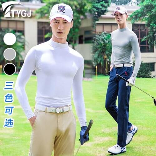 2019 New Golf Apparel sportswear Summer Mens Lightweight Breathable Bottoming Shirt Long Sleeve High Neck Sunscreen T-Shirt
